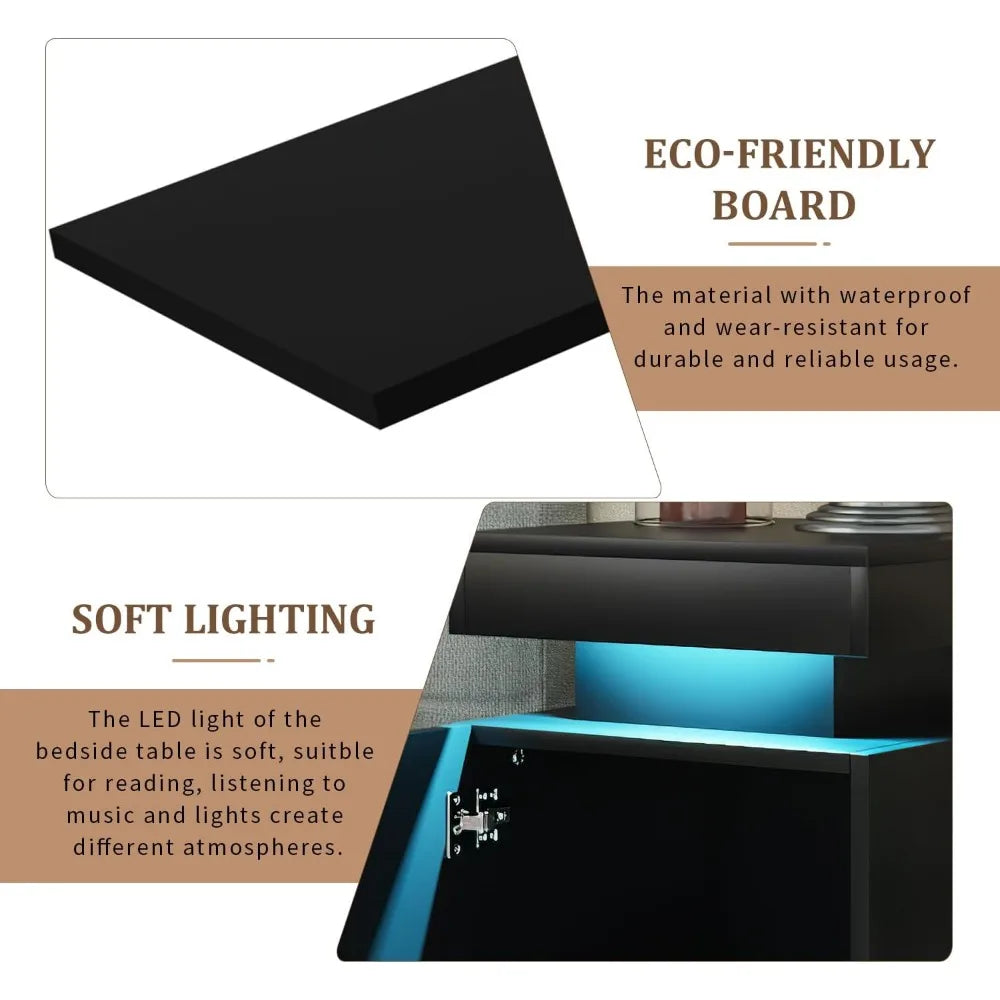 Set of 2 LED Lights Night Stands with Storage
