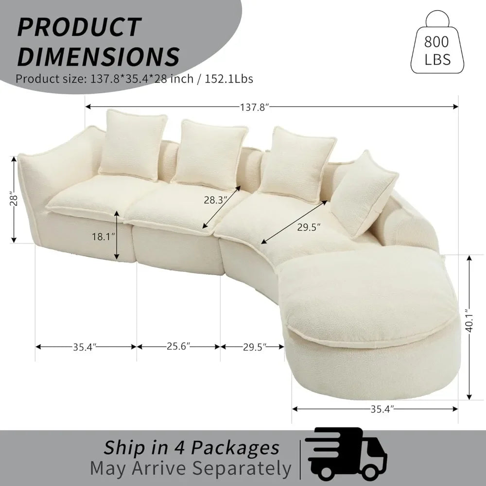Curved Boucle Modern Sectional Sofa Cloud Deep Seat Couch