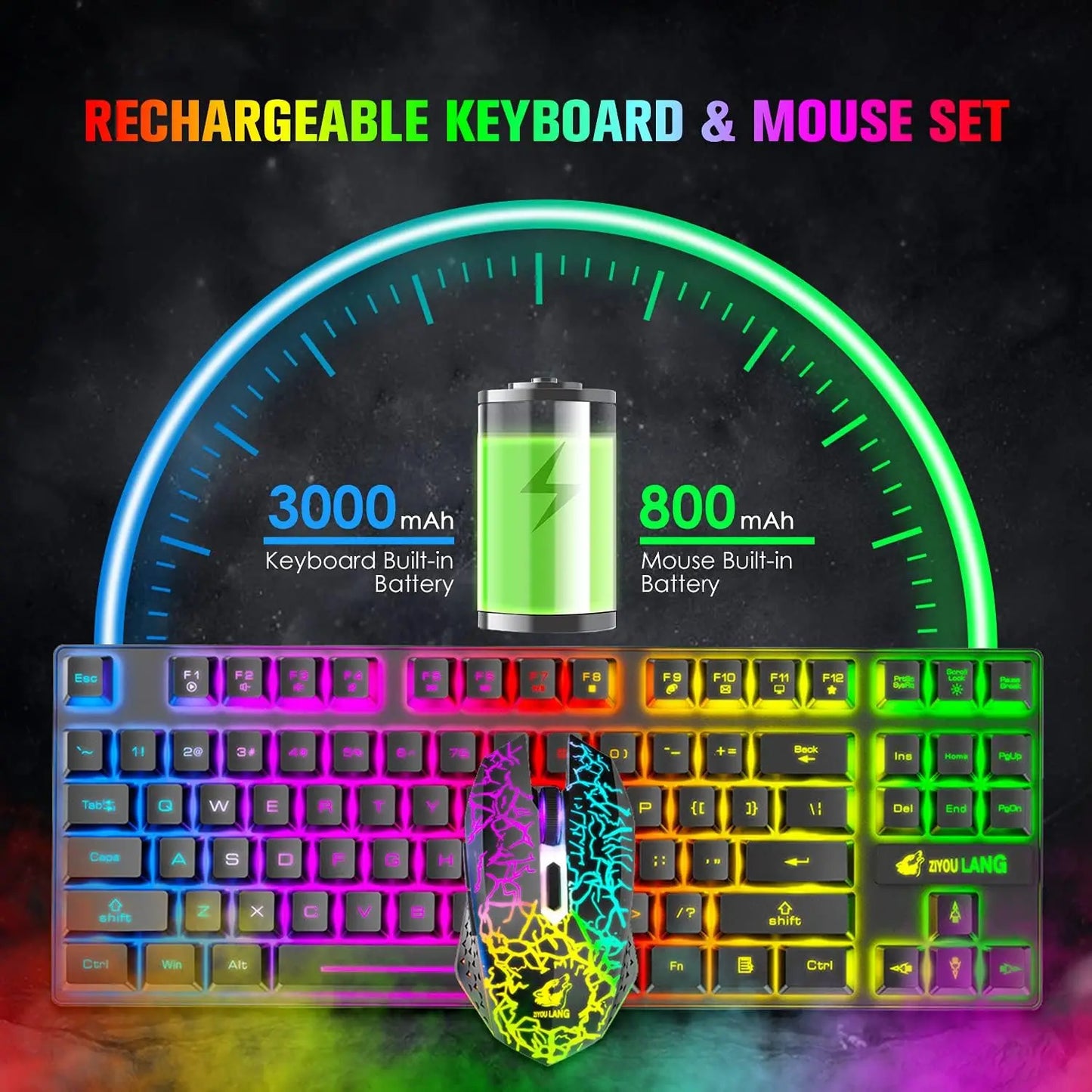 Wireless Gaming Rainbow Keyboard and Mouse Combo