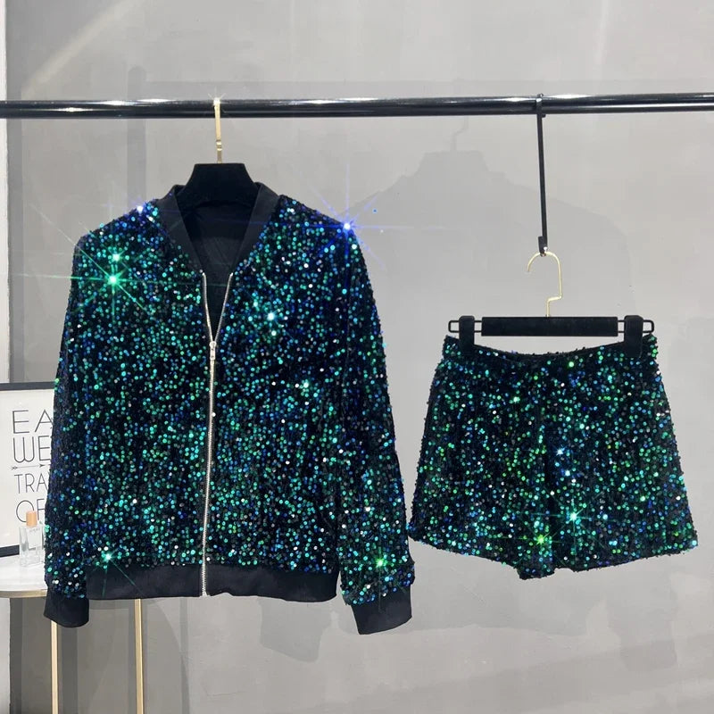 Sequined Versatile and Thin Two-piece Women's Fashion Set