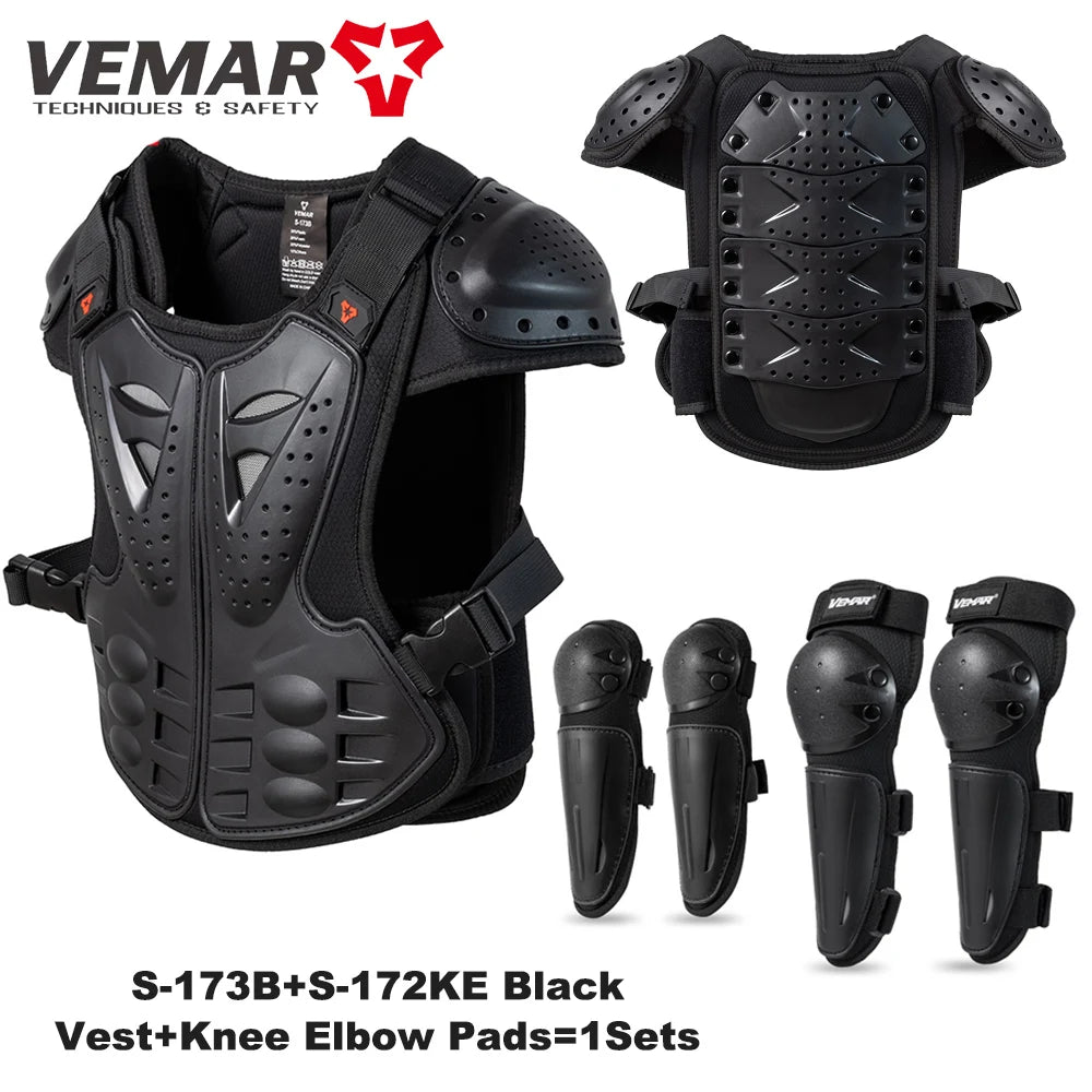 Motorcycle Armored Vest, Knee, & Elbow Pads Set for Children