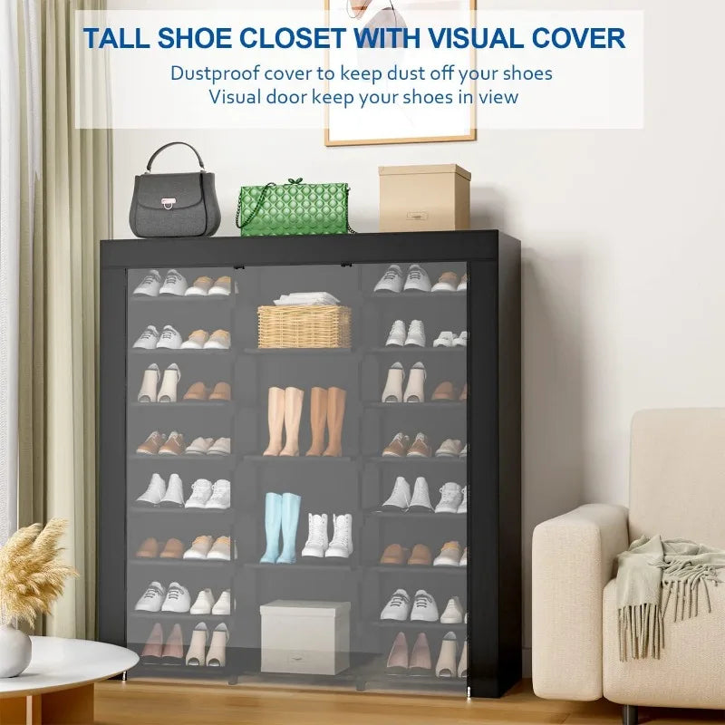 9-Tier Large Tall Shoe Rack with Covers 40-46 Pairs