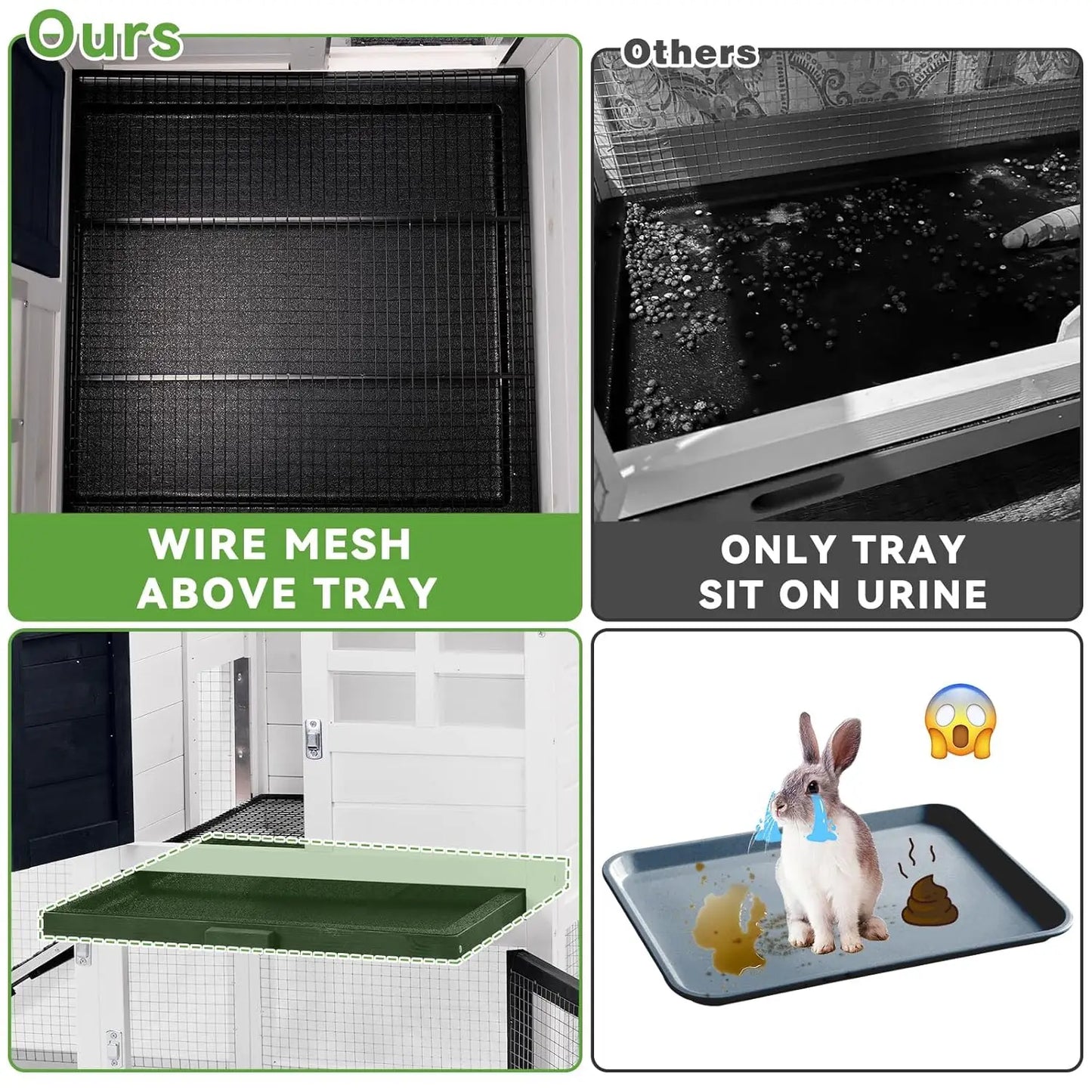 Rabbit Cage Indoor/Outdoor with Metal Mesh Floor & Removable Tray