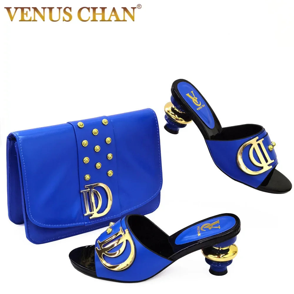 Italian Shoes with Matching Bags Set Decorated with Rhinestone