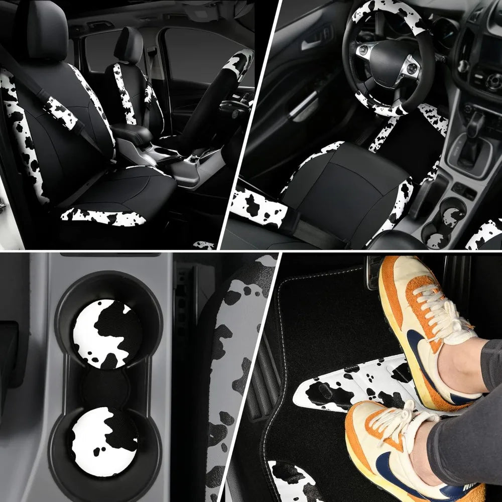 Cow Print Car Accessories Set