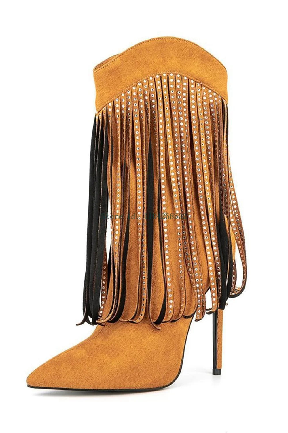 Crystal Rhinestone Tassel Ankle Boots Sexy Pointed Toe Stiletto