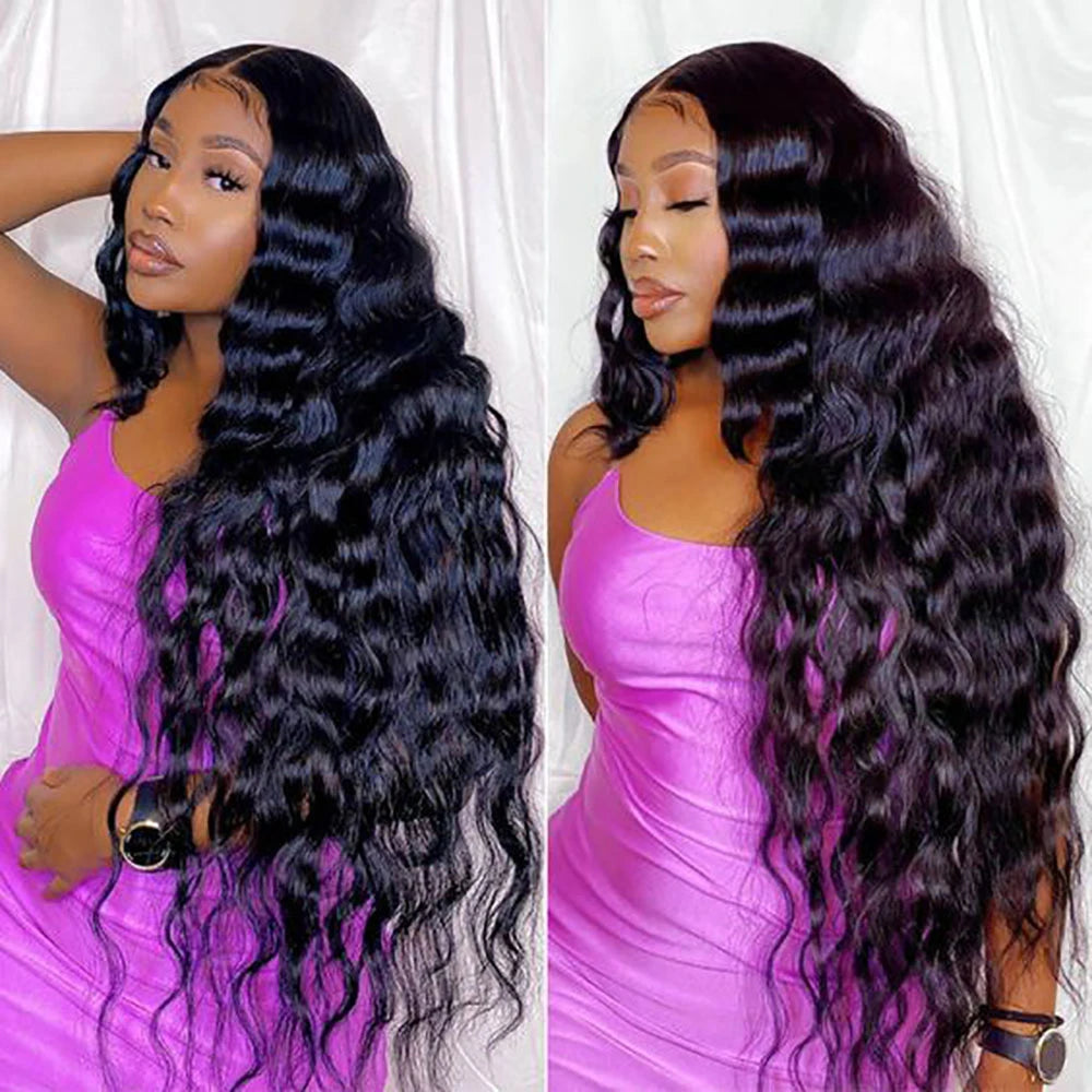 HD Human Hair 250 Density Brazilian Water Curly Nature Wave Lace Frontal Wigs
