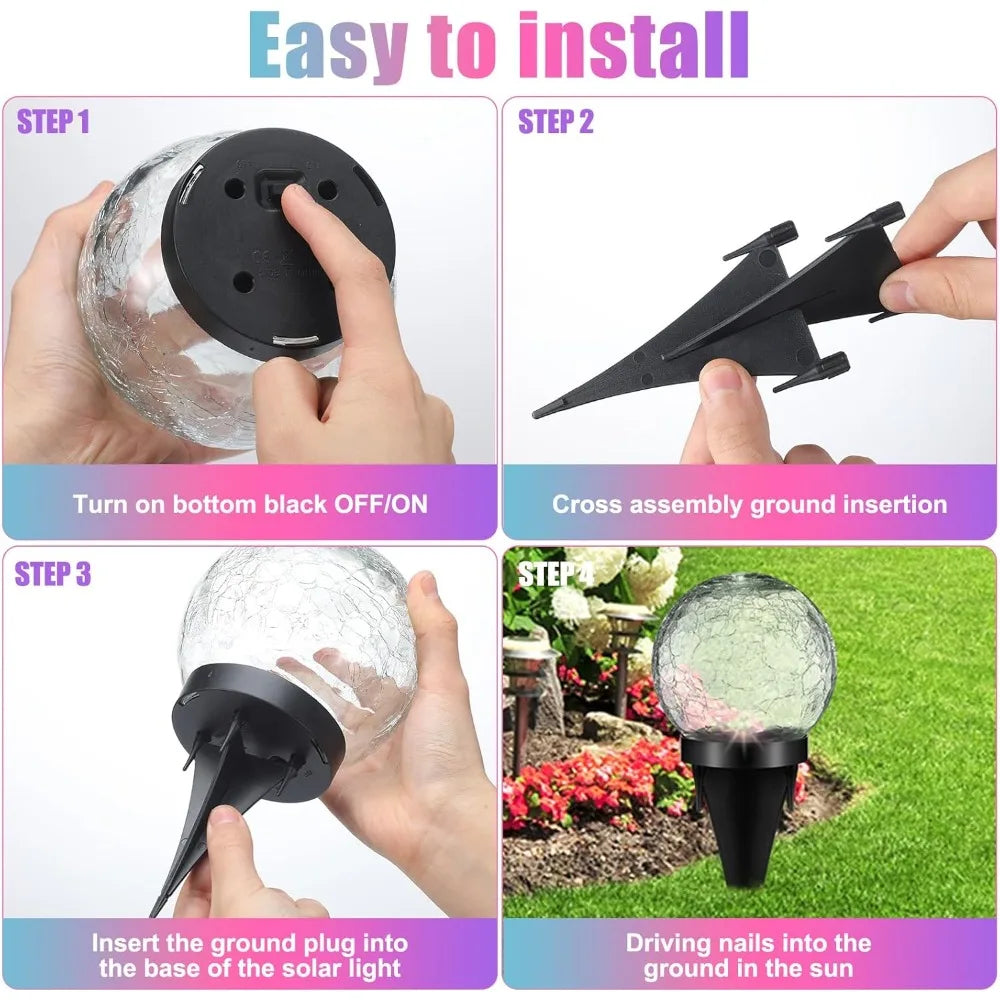 6 Pcs Extra Large Solar Globe Lights Outdoor Multi-Color