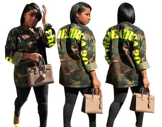 Women's Green Camouflage Long Jacket Streetwear