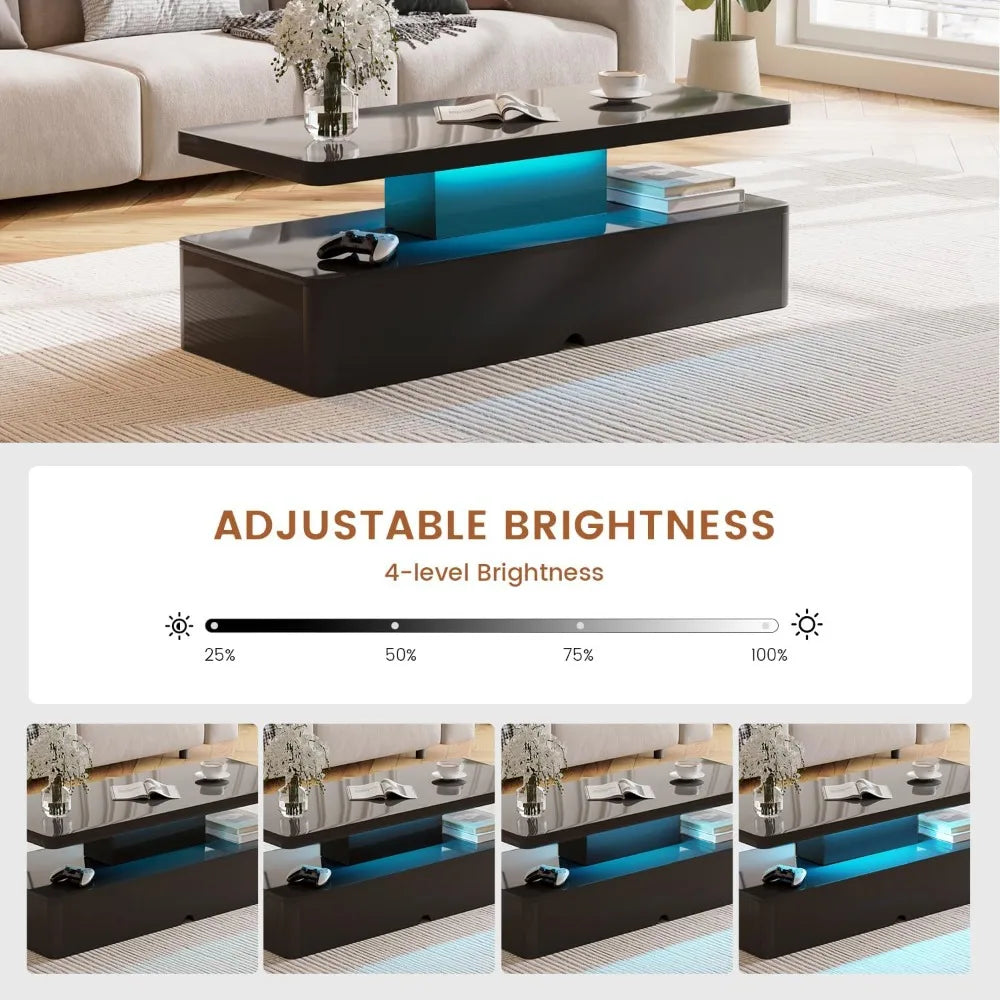 Modern 40 Inch Coffee Table with 16 Colors LED Lights