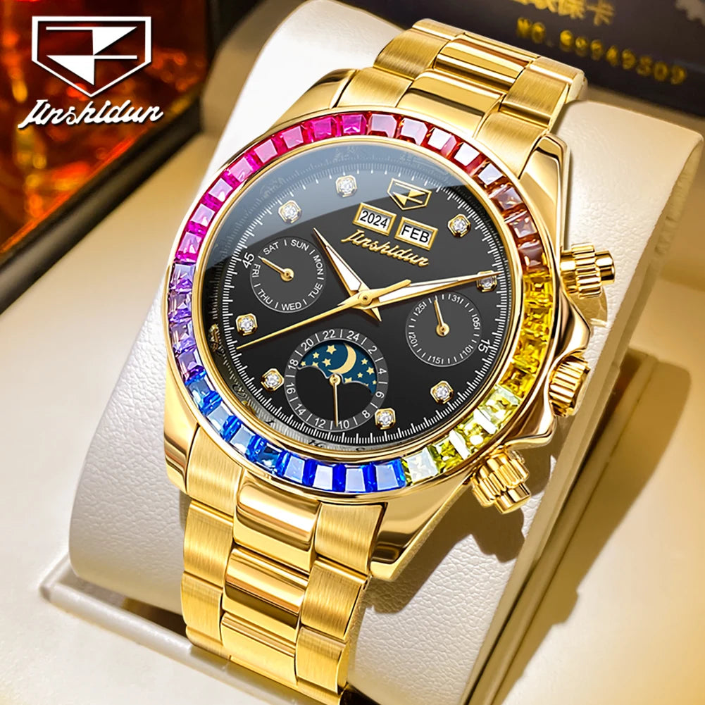Fully Automatic Rainbow Gemstone Bezel Mens watch