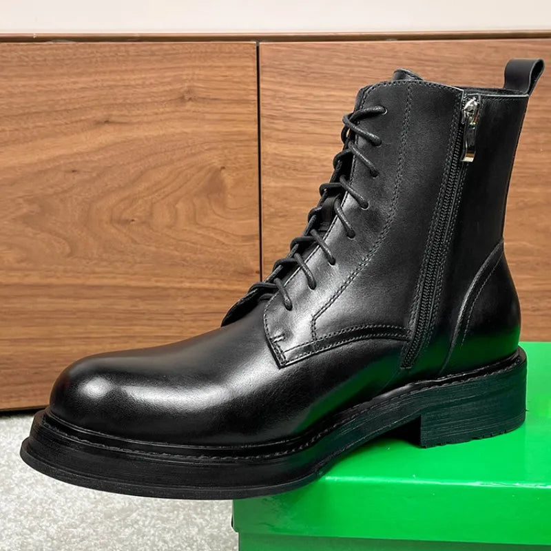 British Style Genuine Leather Motorcycle Ankle Boots