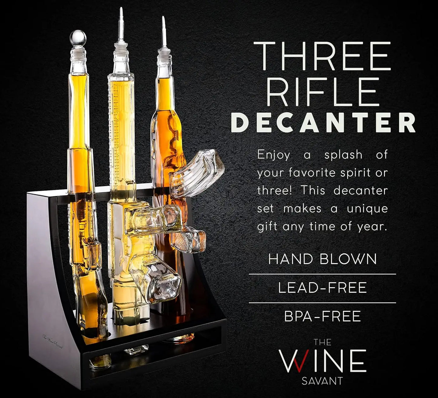 3 Rifle Whiskey Decanters Set