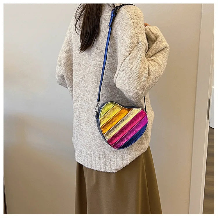 Fashion Design Mini Rainbow Heart Colorful Cross Body Bag