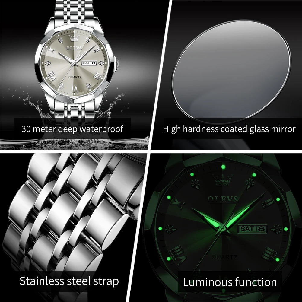 Quartz Waterproof Stainless Steel Luminous Wristwatch