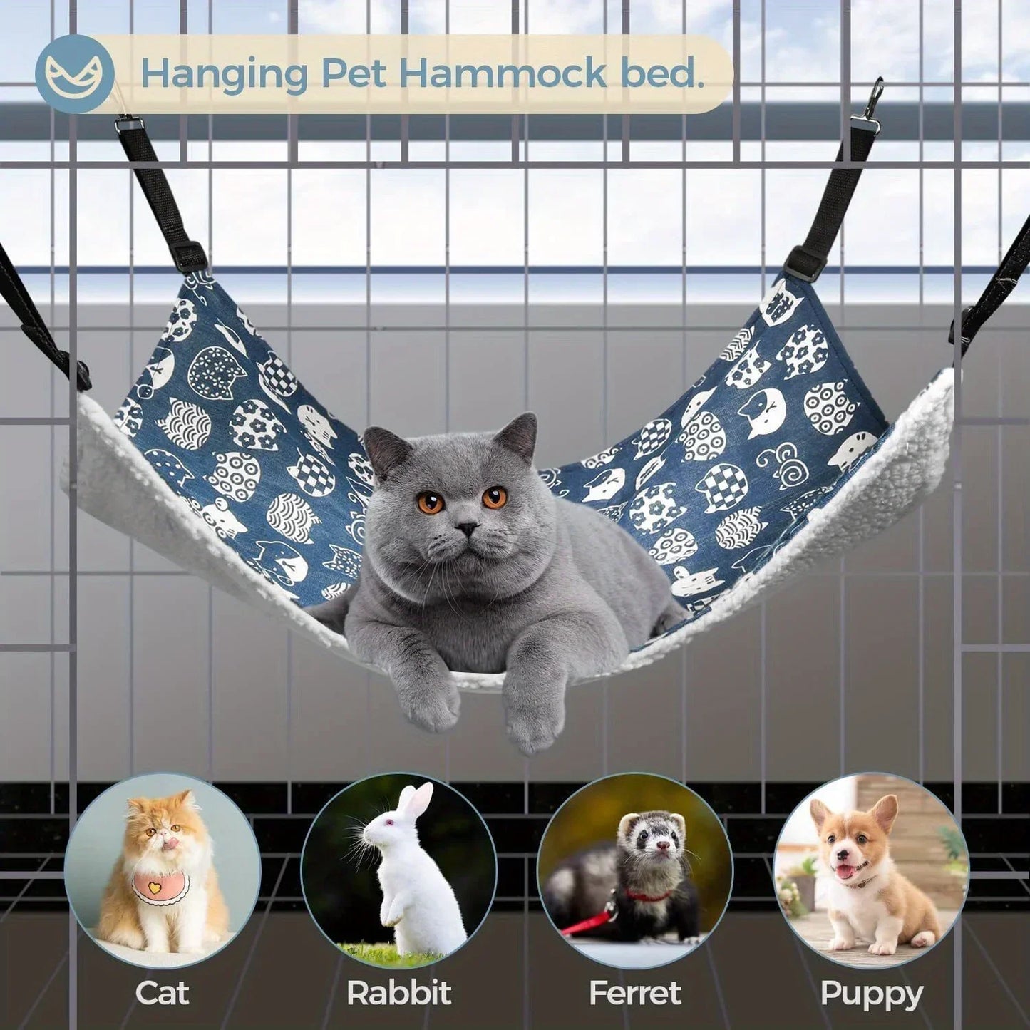 2Pcs Cat Hanging Hammock Reversible Soft Breathable