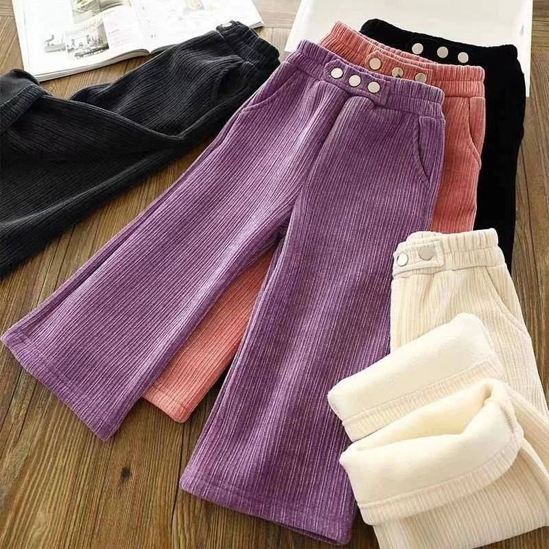 Girls Thick Wide Leg Velvet Warm Trousers