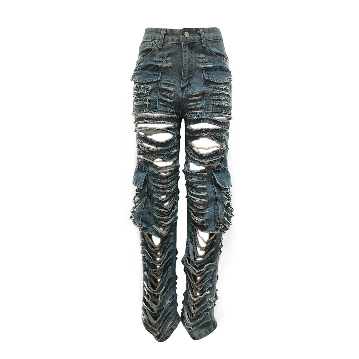 Ripped Hollow Out Cargo Pockets Women's Jeans