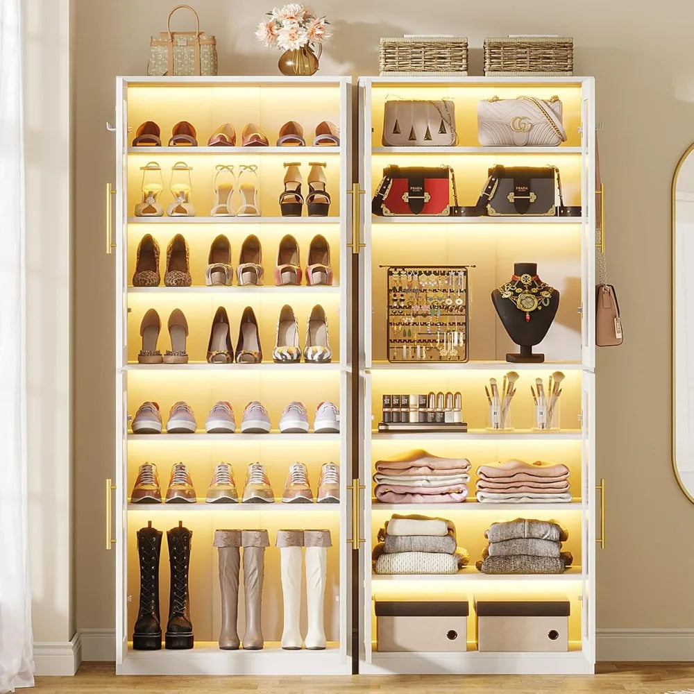 Shoe Storage Cabinet with Acrylic Doors and LED Lights 8-Tier
