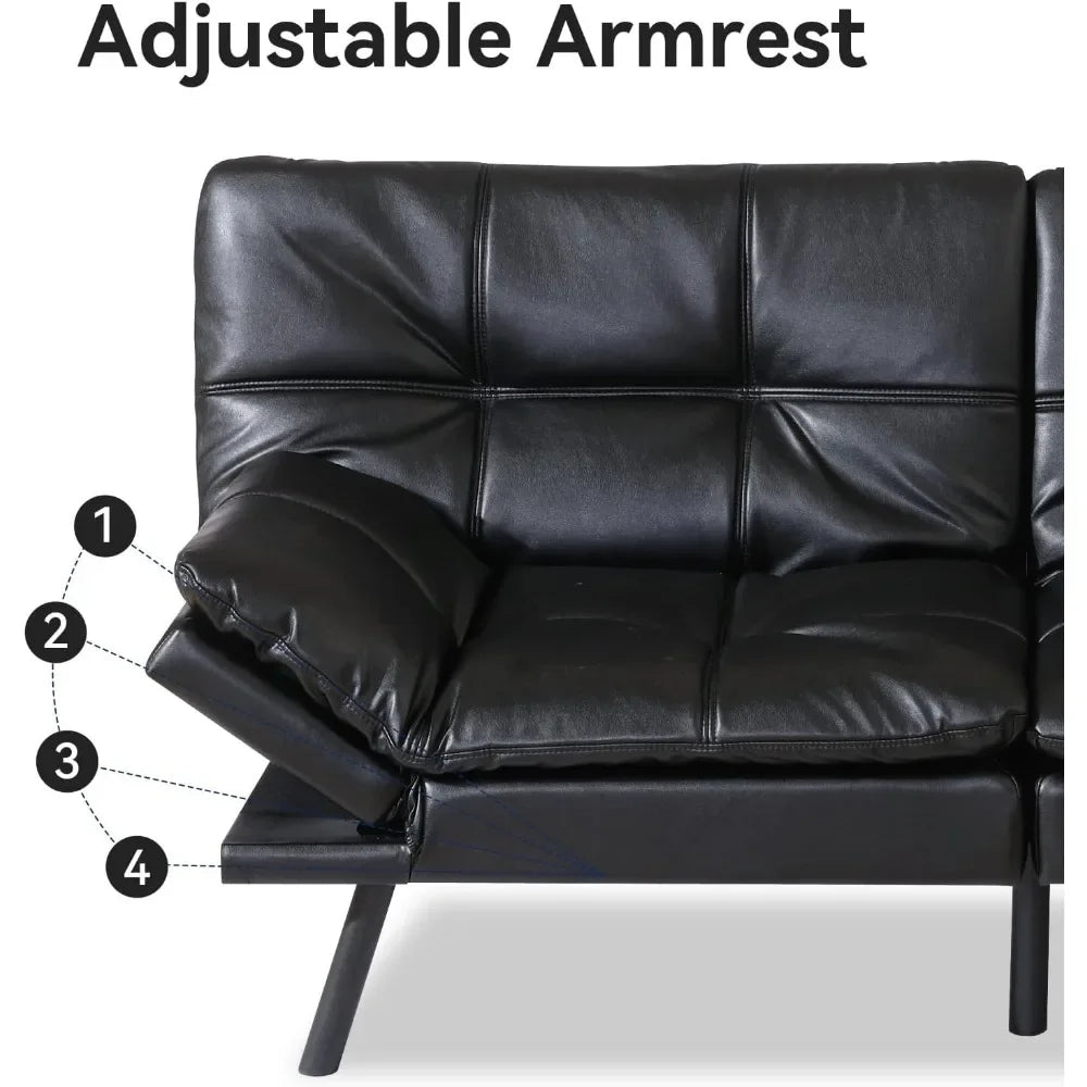 Convertible Futon Sofa Bed Memory Foam Black Leather