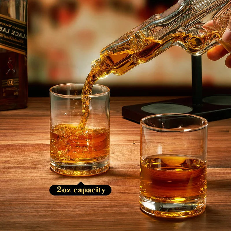 1 Set Gun Whiskey Decanter Set 10.14oz with 2 Shot Glasses