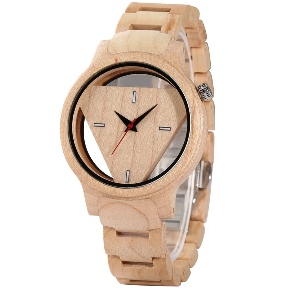 Geometric Bamboo Wooden Quartz Wristwatch