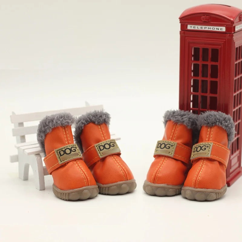 Super Warm Leather 4 Pcs/set Winter Pet Shoes