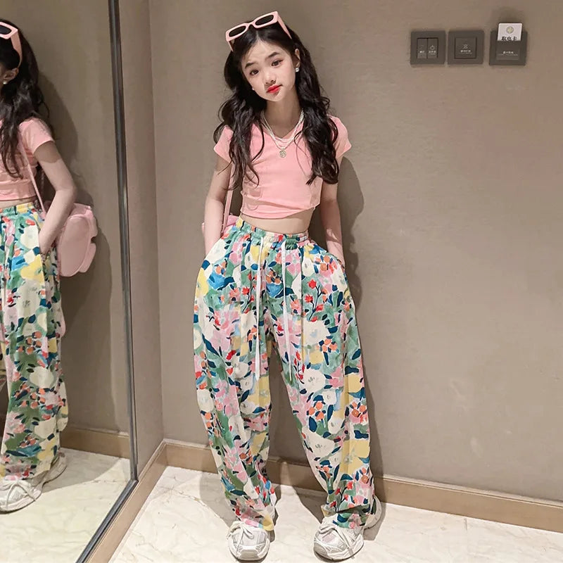 Summer Clothing Set Casual T-shirt Print Wide Leg Pants