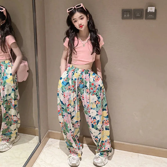 Summer Clothing Set Casual T-shirt Print Wide Leg Pants