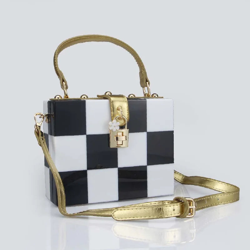 Checkerboard Crossbody Chain Lock Shoulder Bag