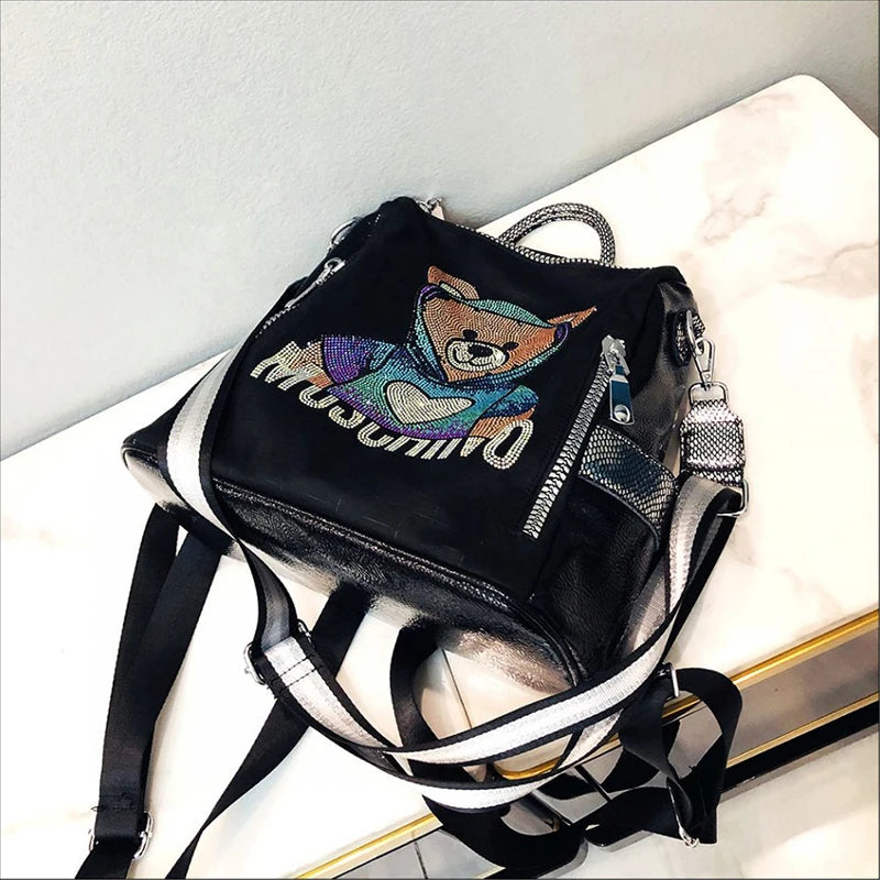 Colorful Diamonds Cute Bear Large Capacity Fashion Shoulder Bag