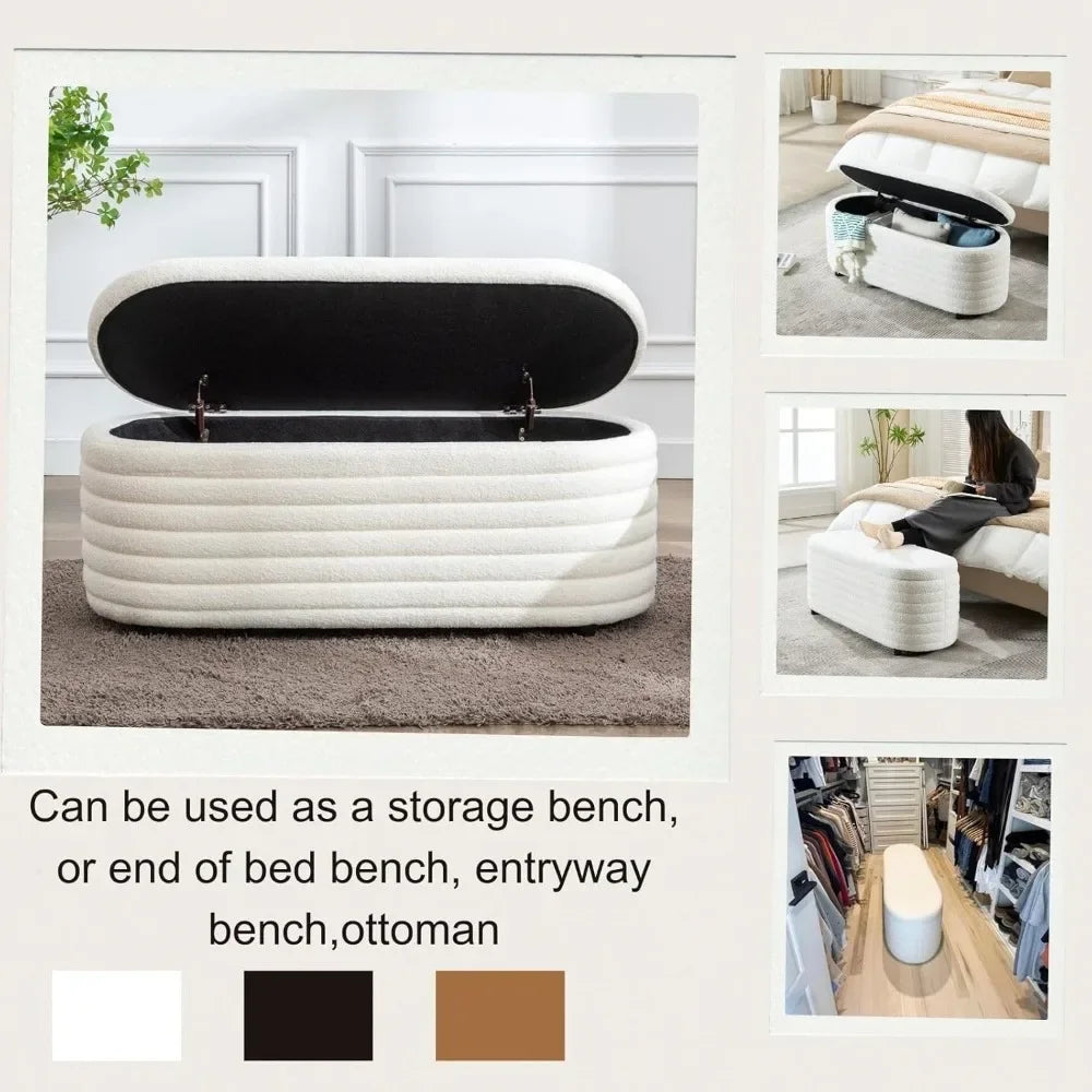 Upholstered Fabric Storage Bench with Safety Hinge