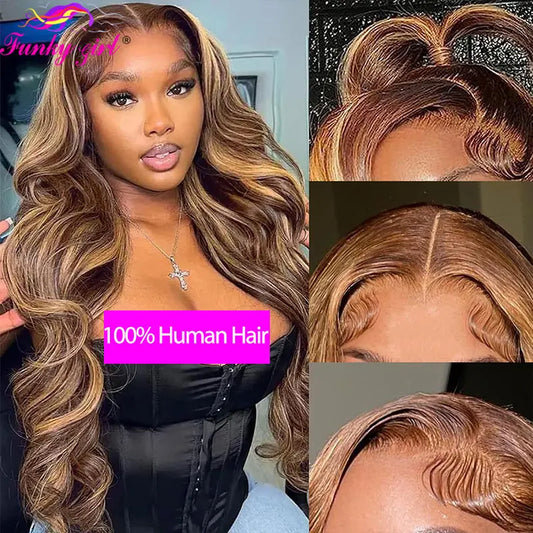 13x6 Highlight Body Wave Human Hair Brazilian Lace Front Wig