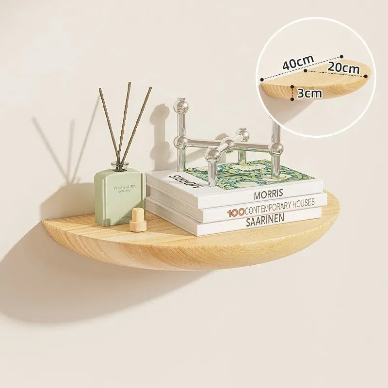 Solid Wooden Semicircle Wall Shelf Storage