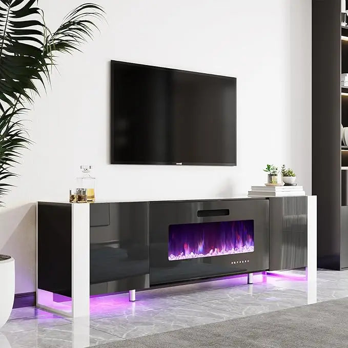 70" High Gloss Entertainment Center with 36" fireplace