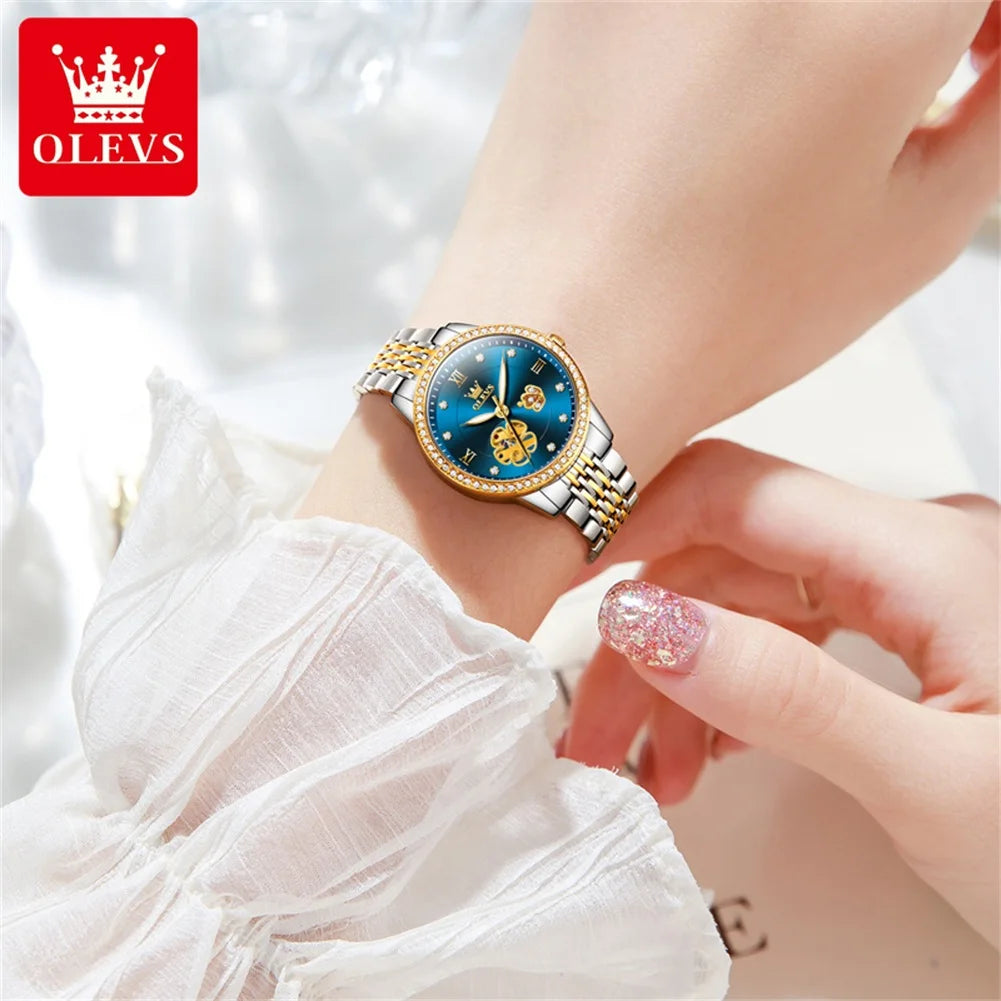 Flower Diamond Dial Mechanical Wrist Watch