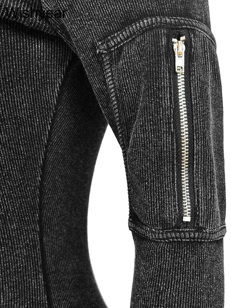 Pocket Single Shoulder Washed Ribbed Jumpsuit
