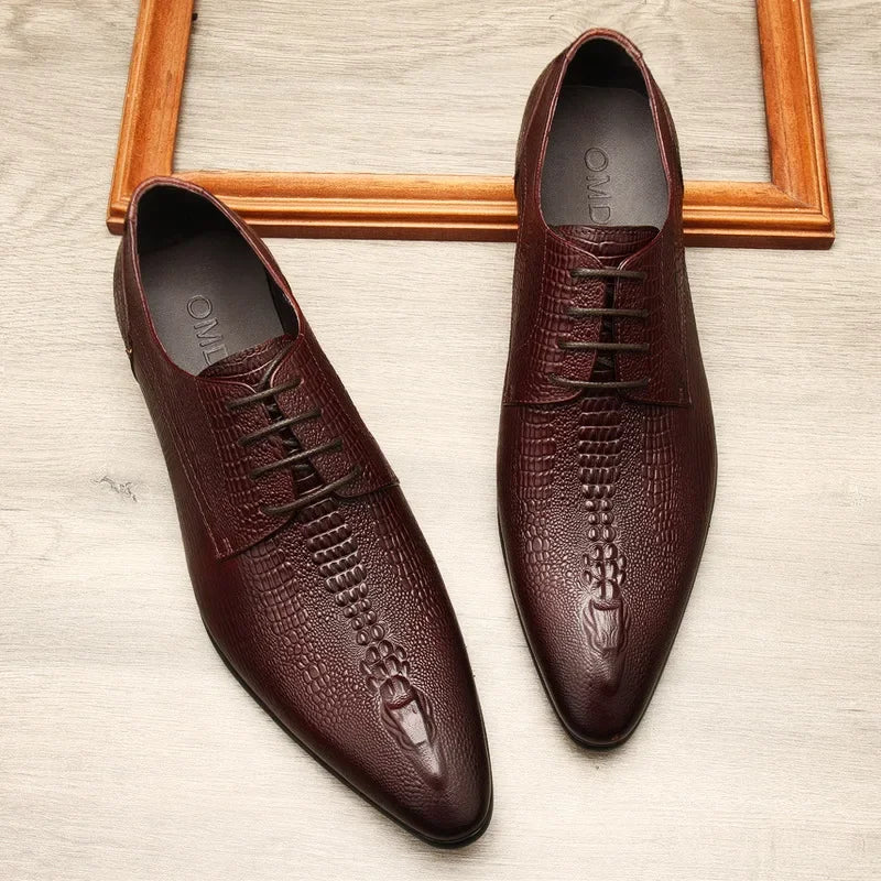 Handmade Genuine Leather Crocodile Pattern Loafers