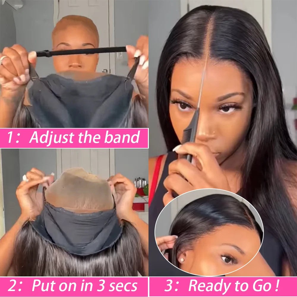 Smooth Straight Human Hair Ready To Wear Pre Cut 13x4 Lace Front Wigs
