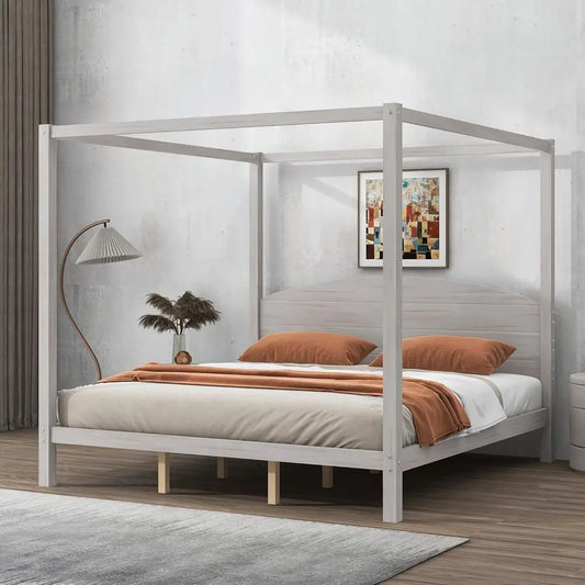 King Size 4 Poster Canopy Bed with Headboard