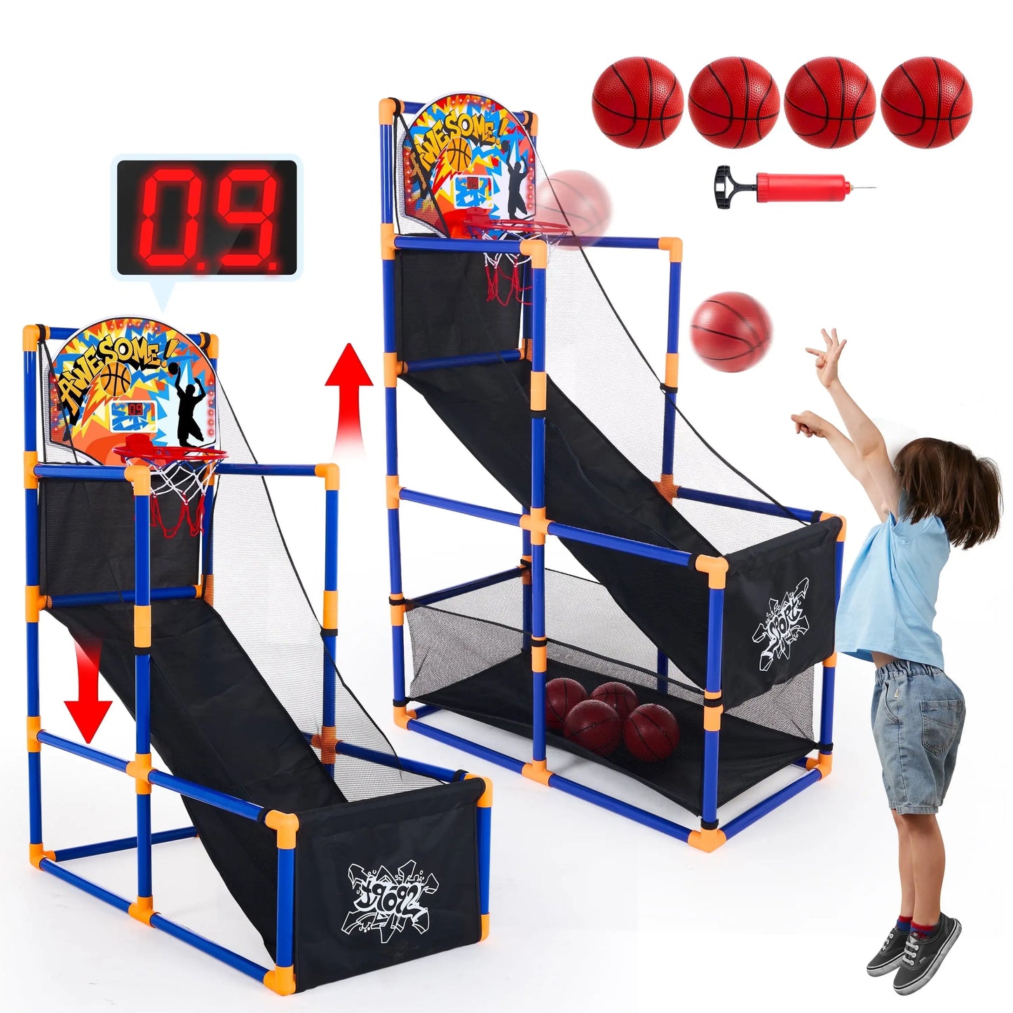 LED Scoring Arcade Basketball Game with 4 Balls for Ages 3-12