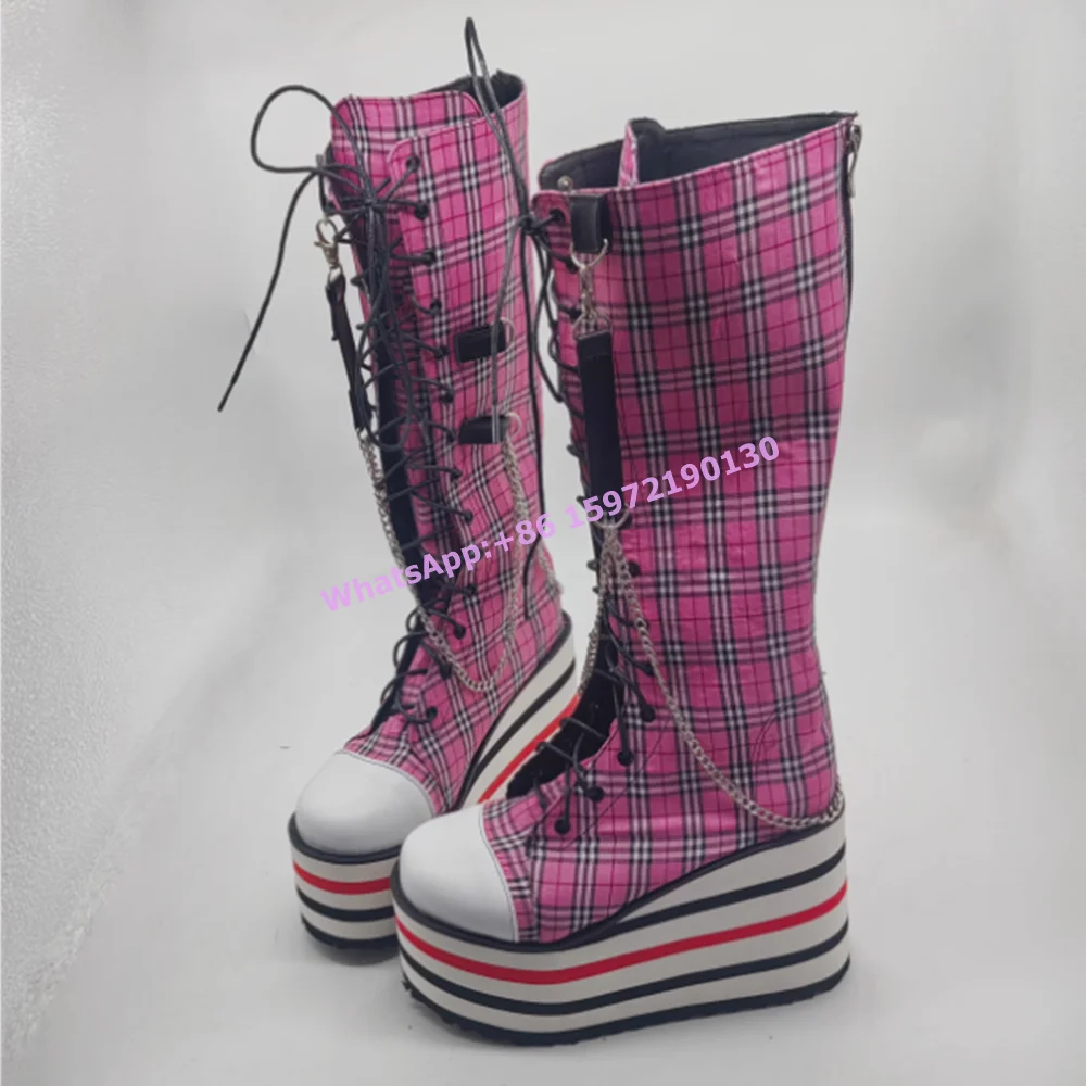 Platform Knee High Boots Thick Soled Round Toe