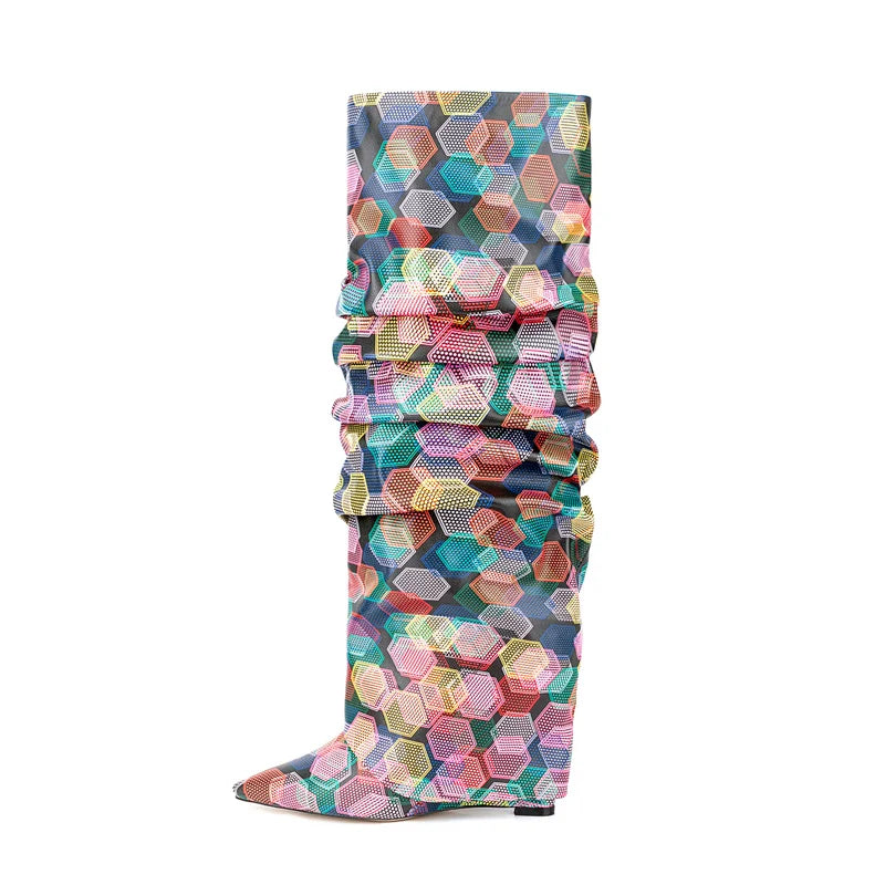 Sexy Mixed Colors Pointed Toe Women's Knee High Boots