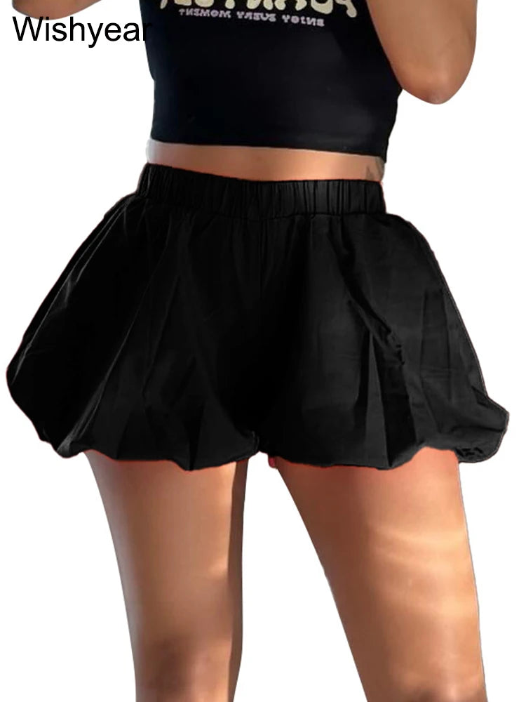 Casual Pleated Double Bubble Baddie Shorts for Women