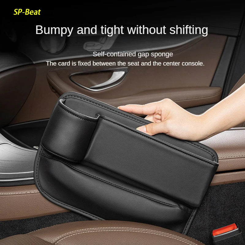 Leather car seat side storage box with cup holder