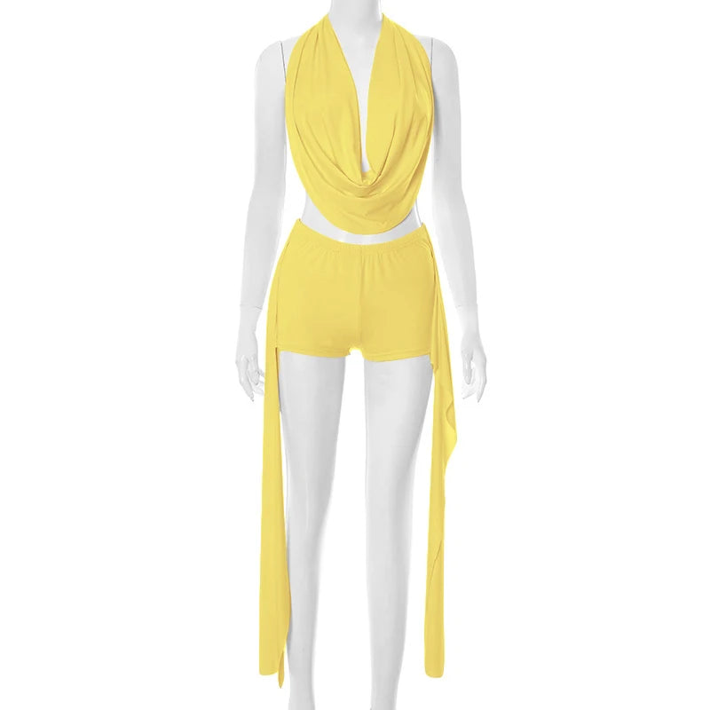 Solid Color Sexy Two-Piece Short Set