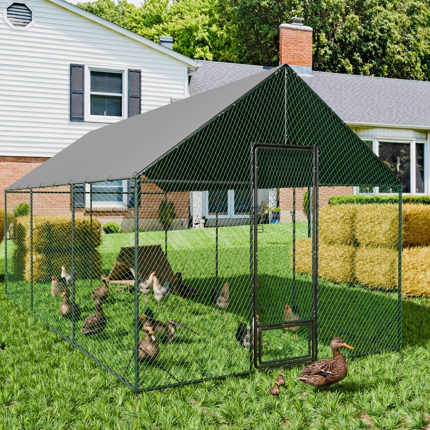 L XL XXL Heavy Duty Metal Chicken Coop w/ Cover