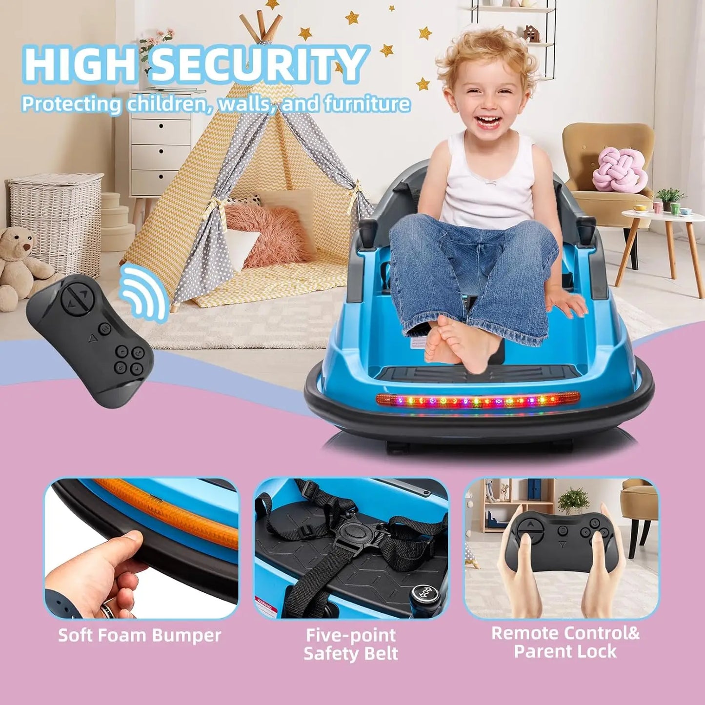 Ride on Bumper Car for Kid W/Remote Control, LED Lights, Bluetooth & 360 Degree Spin