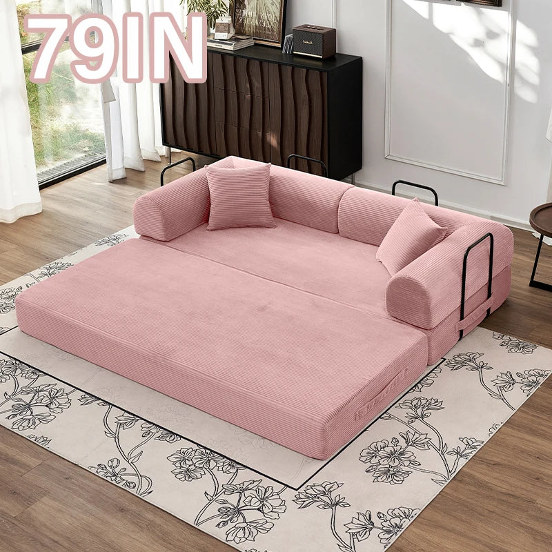 79" Convertible Sofa Bed with Fixed-Shape Frame & Removable Armrests