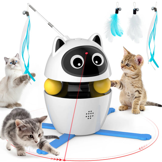 4-in-1Rechargeable Cat Laser Toy and 2 Auto Ring Balls